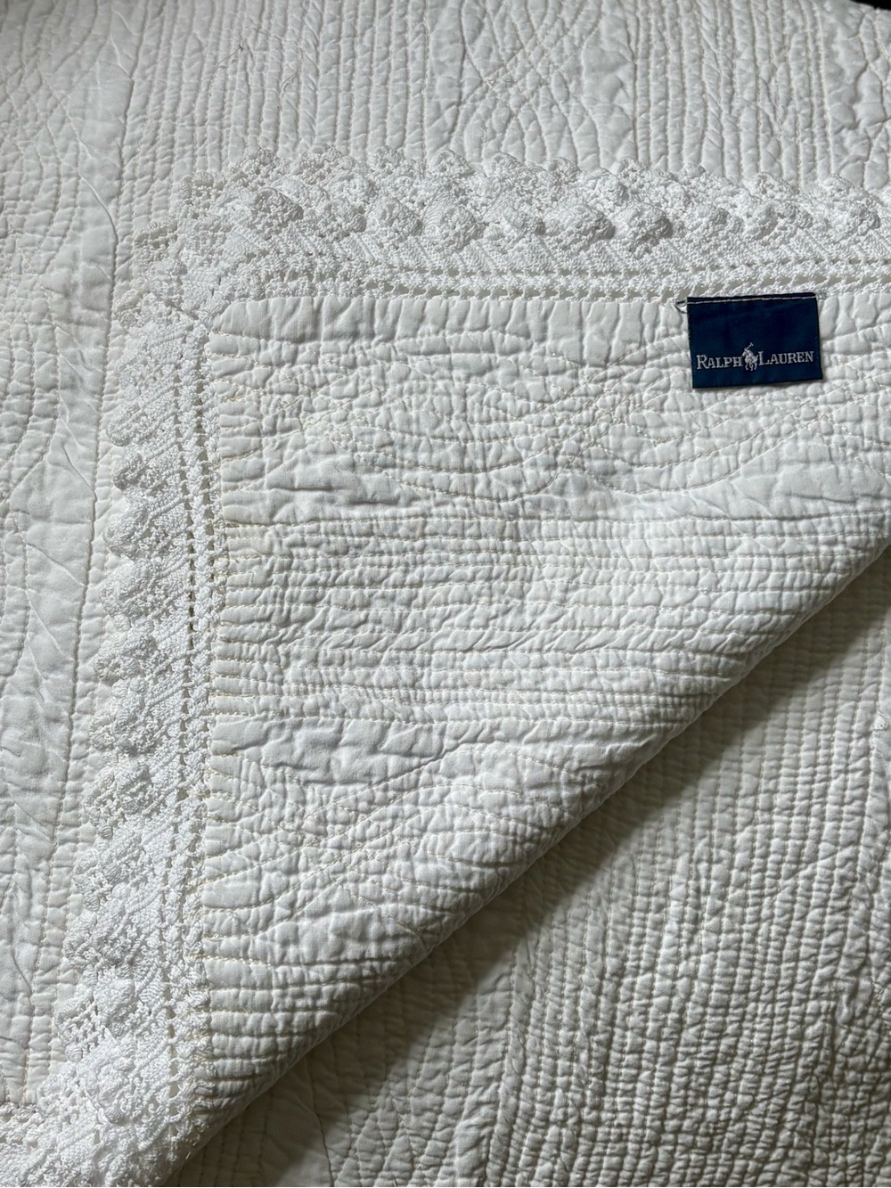 Ralph Lauren White Quilted Lace-Trim Coverlet